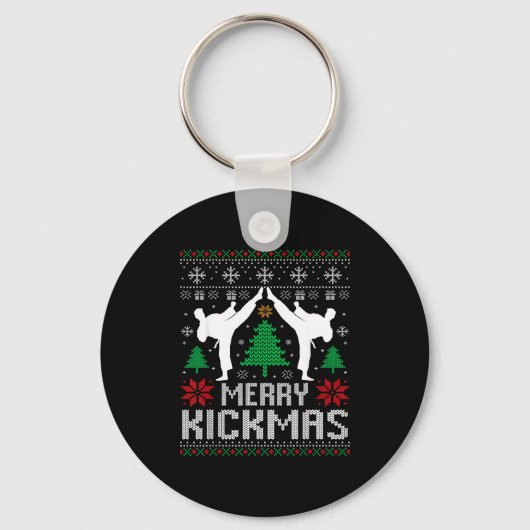 Merry Kickmas Karate Jiu Jitsu Ugly Christmas Xmas Schlüsselanhänger (Vorderseite)