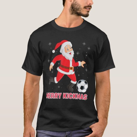 Merry Kickmas Santa Playing Soccer Weihnachten Kic T-Shirt (Vorderseite)