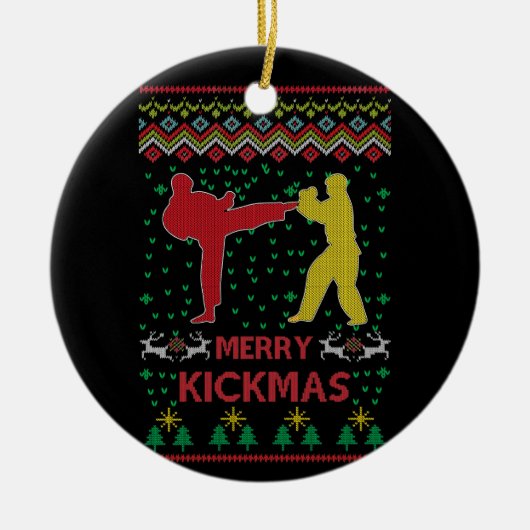 Merry Kickmas Ugly Christmas Karate Jiu Jitsu Keramik Ornament (Vorne)