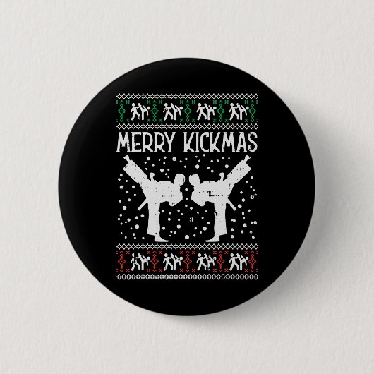 Merry Kickmas Ugly Christmas Karate Jiu Jitsu Mart Button (Vorderseite)