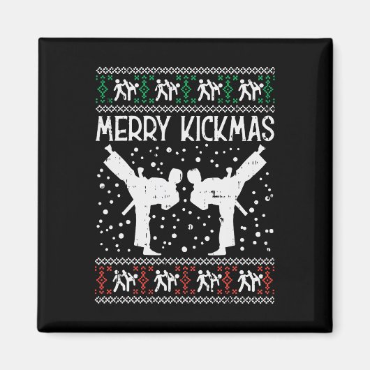 Merry Kickmas Ugly Christmas Karate Jiu Jitsu Mart Magnet (Vorne)