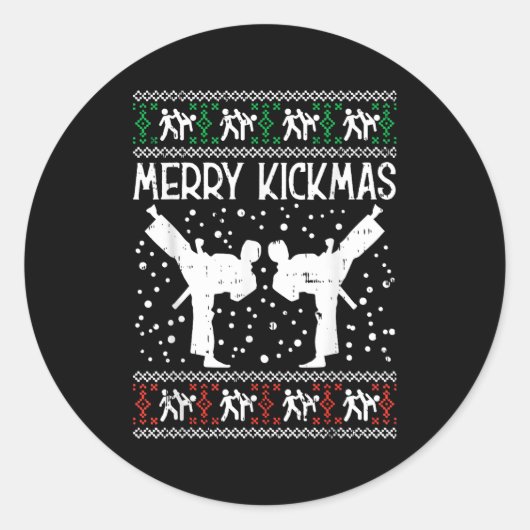 Merry Kickmas Ugly Christmas Karate Jiu Jitsu Mart Runder Aufkleber (Vorderseite)