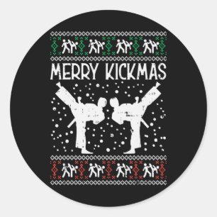 Merry Kickmas Ugly Christmas Karate Jiu Jitsu Mart Runder Aufkleber