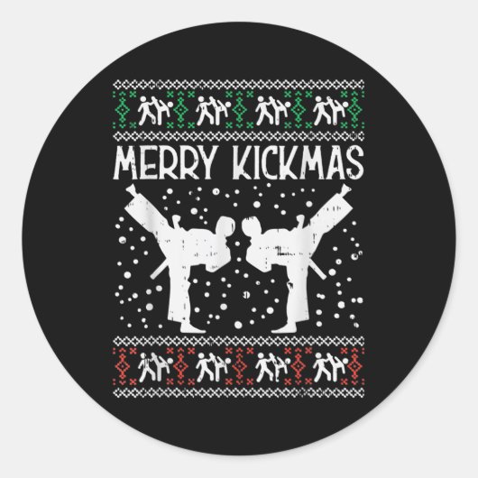 Merry Kickmas Ugly Christmas Karate Jiu Jitsu Runder Aufkleber (Vorderseite)