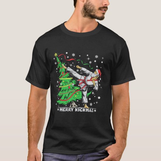 Merry Kickmas Weihnachten Weihnachtsbaum Taekwondo T-Shirt (Vorderseite)