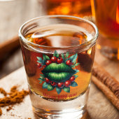 Merry KISS-mas Grüne Lippen Rote Weihnachtsberries Schnapsglas