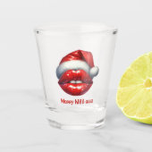 Merry KISS-mas Rote Lippen Rote Weihnachtsmannmütz Schnapsglas (Vorderseite)