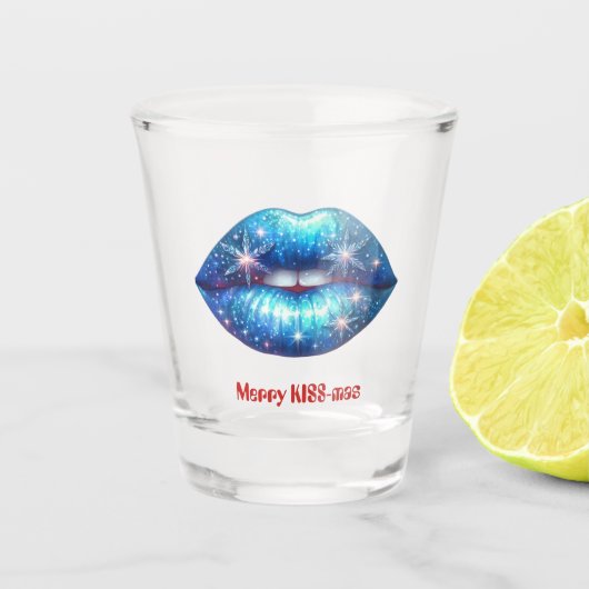Merry KISS-mas Sparkling Blue Snowflake Liften Schnapsglas (Vorderseite)