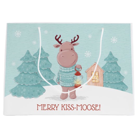 Merry Kiss Moose Christmas Große Geschenktüte (Vorderseite)