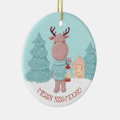 Merry Kiss Moose Keramik Ornament (Rechts)