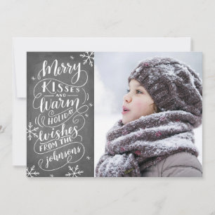 Merry Kisses Holiday wünscht Typografie Snow Foto Feiertagskarte