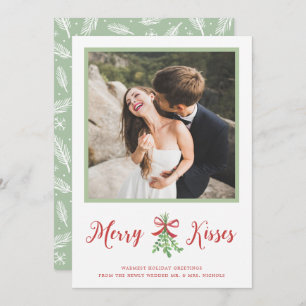 Merry Kisses Newlywed Mistletoe Christmas Foto Feiertagskarte