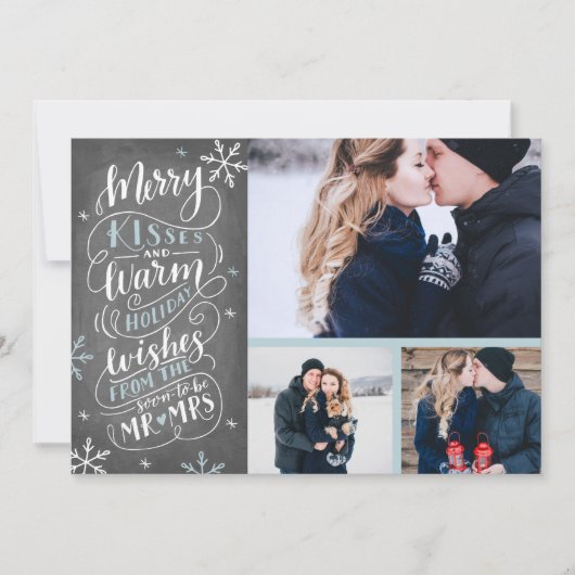 Merry Kisses Warm Wishm | Feiertage | Blau 3-Foto Save The Date (Vorderseite)