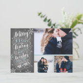 Merry Kisses Warm Wishm | Feiertage | Blau 3-Foto Save The Date (Stehend Vorderseite)