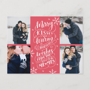 Merry Kisses Warm wünscht Save the Date 4-Foto Ankündigungspostkarte