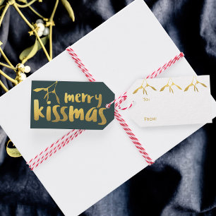 Merry Kissmas Modern Gold Mistletoe Geschenktag Geschenkanhänger