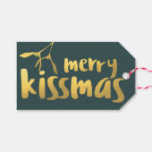 Merry Kissmas Modern Green und Gold Mistletoe Geschenkanhänger (Vorderseite (Horizontal))
