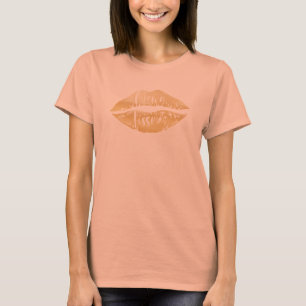 Merry kissmas Stylish Brush Script Gold Lips T-Shirt