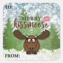 Merry Kissmoose Editable TO/From Gift Tag Quadratischer Aufkleber