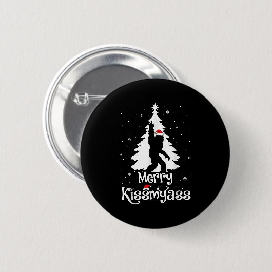 Merry Kissmy Funny Bigfoot Yeti Sasquatch Christma Button (Vorne & Hinten)