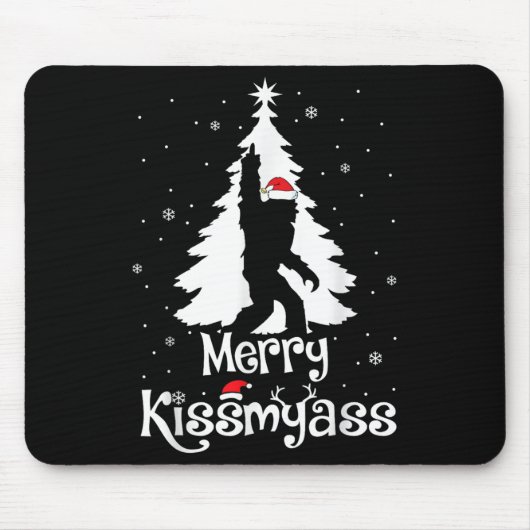 Merry Kissmy Funny Bigfoot Yeti Sasquatch Christma Mousepad (Vorne)