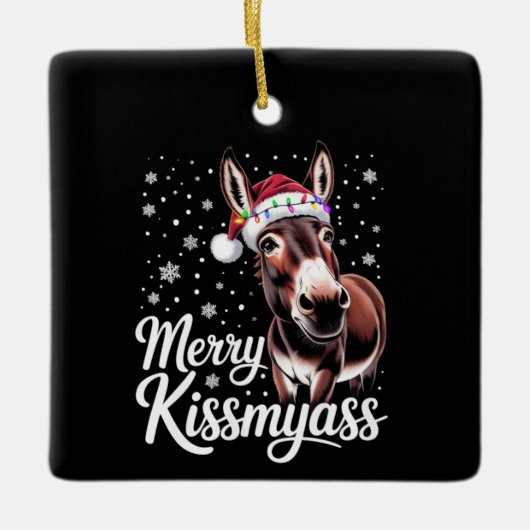Merry Kissmyass Donkey Sarcastic Xmas Funny Pajama Keramikornament (Vorderseite)