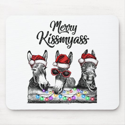 Merry Kissmyass Donkey Weihnachtsmannmütze String Mousepad (Vorne)