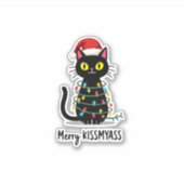 Merry Kissmyass Funny Cat Christmas Lights Premium Aufkleber