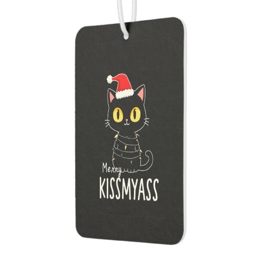 Merry Kissmyass Funny Cat Christmas Lights Premium Autolufterfrischer (Links)