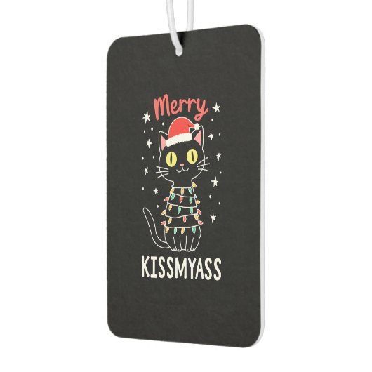 Merry Kissmyass Funny Cat Christmas Lights Premium Autolufterfrischer (Links)