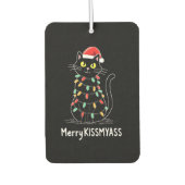 Merry Kissmyass Funny Cat Christmas Lights Premium Autolufterfrischer (Vorderseite)