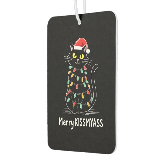 Merry Kissmyass Funny Cat Christmas Lights Premium Autolufterfrischer (Links)