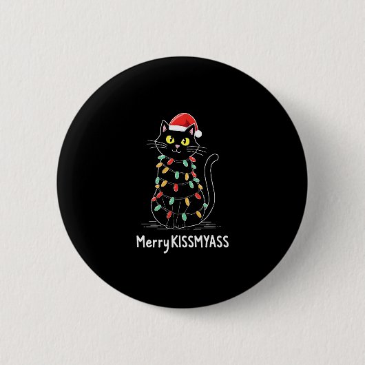 Merry Kissmyass Funny Cat Christmas Lights Premium Button (Vorderseite)