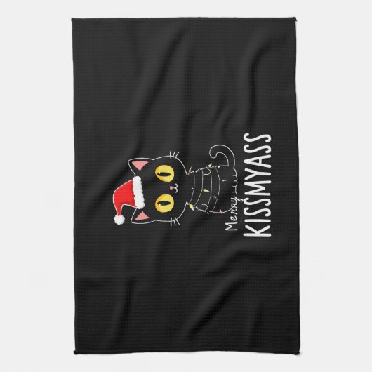 Merry Kissmyass Funny Cat Christmas Lights Premium Geschirrtuch (Vertikal)