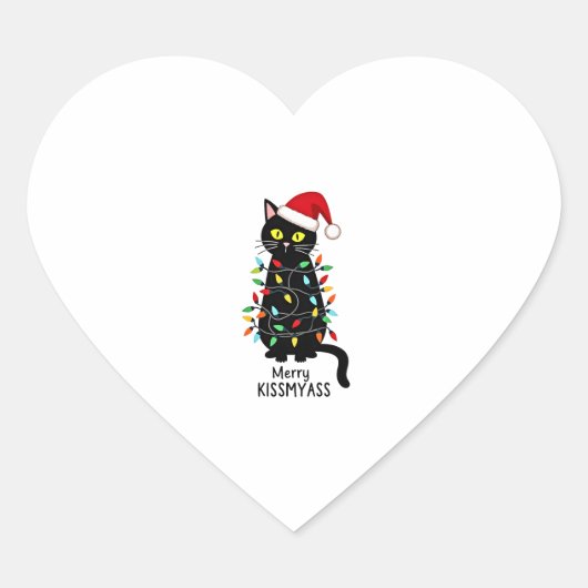 Merry Kissmyass Funny Cat Christmas Lights Premium Herz-Aufkleber (Vorderseite)