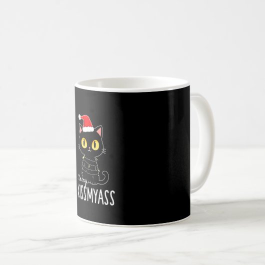 Merry Kissmyass Funny Cat Christmas Lights Premium Kaffeetasse (VorderseiteRechts)