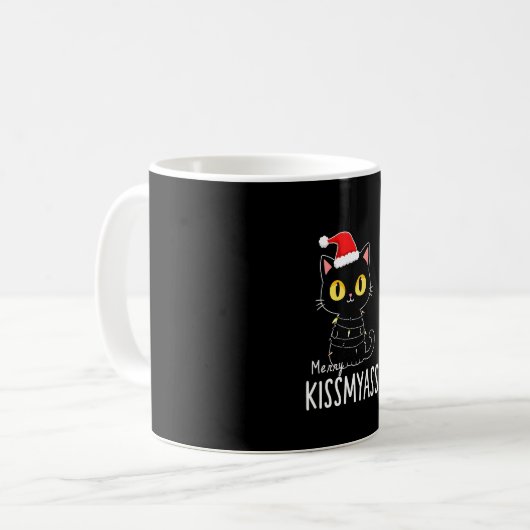 Merry Kissmyass Funny Cat Christmas Lights Premium Kaffeetasse (Vorderseite Links)