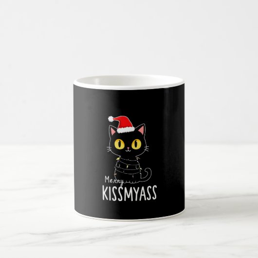 Merry Kissmyass Funny Cat Christmas Lights Premium Kaffeetasse (Mittel)