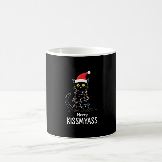 Merry Kissmyass Funny Cat Christmas Lights Premium Kaffeetasse (Mittel)