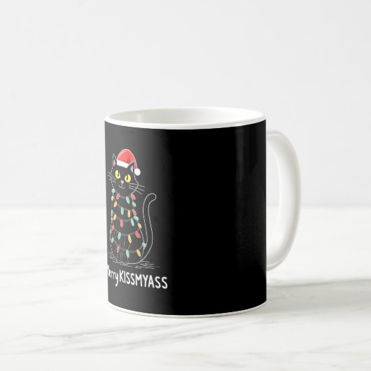 Merry Kissmyass Funny Cat Christmas Lights Premium Kaffeetasse (VorderseiteRechts)