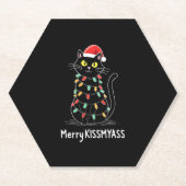 Merry Kissmyass Funny Cat Christmas Lights Premium Untersetzer (Vorderseite)