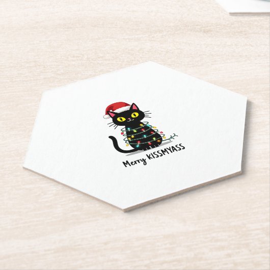 Merry Kissmyass Funny Cat Christmas Lights Premium Untersetzer (angewinkelt)