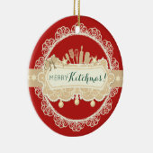 Merry Kitchmas Utensilien kulinarisch Weihnachten Keramik Ornament (Rechts)