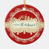 Merry Kitchmas Utensilien kulinarisch Weihnachten Keramik Ornament (Vorne)