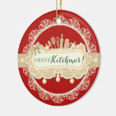 Merry Kitchmas Utensilien kulinarisch Weihnachten Keramik Ornament (Links)