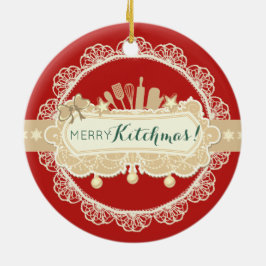Merry Kitchmas Utensilien kulinarisch Weihnachten Keramik Ornament