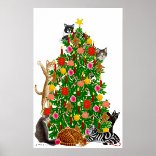 Merry Kitty Christmas Tree Print Poster