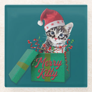 Merry Kitty, Frohe Weihnachten Glasuntersetzer
