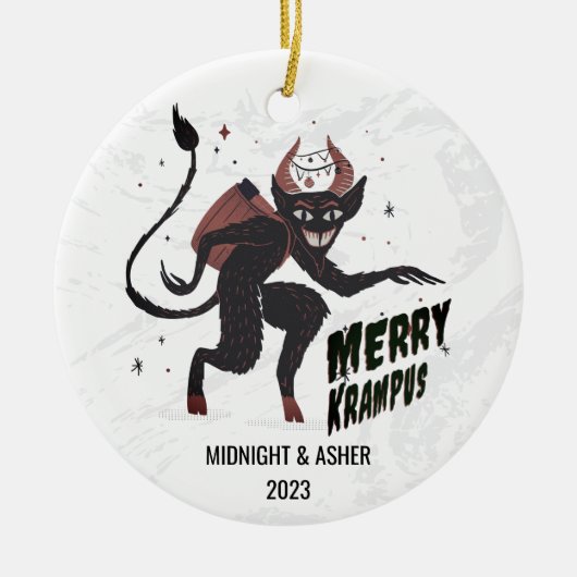 Merry Krampus Typografie Weihnachten Keramik Ornament (Vorne)