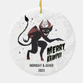 Merry Krampus Typografie Weihnachten Keramik Ornament (Hinten)